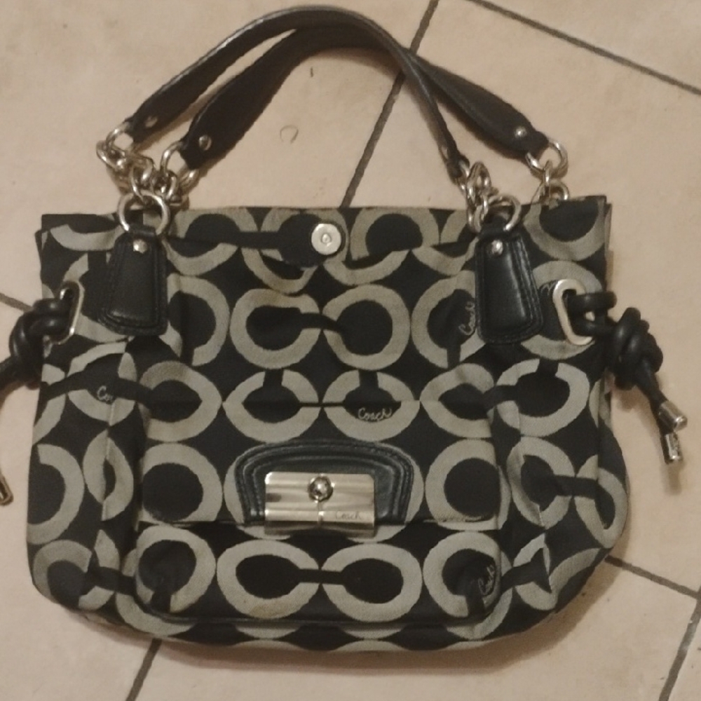 Coach Black and Cream Signature Shoulder Bag